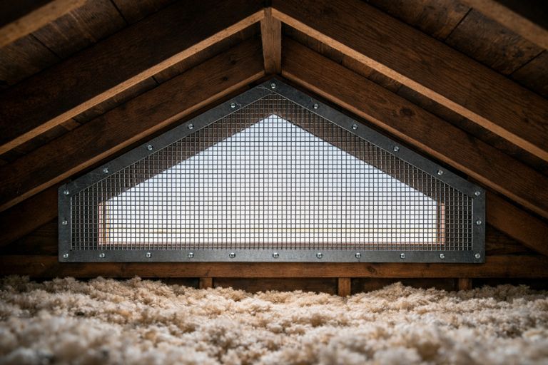 Attic vent sealed with hardware cloth mesh during rodent proofing in Lubbock