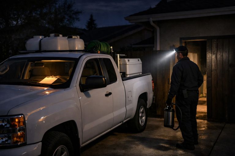 Lubbock rodent control technician responding to an emergency call at night