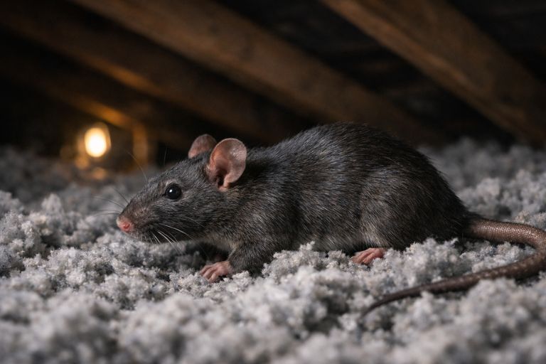 Roof rat found in attic insulation during Lubbock rodent inspection